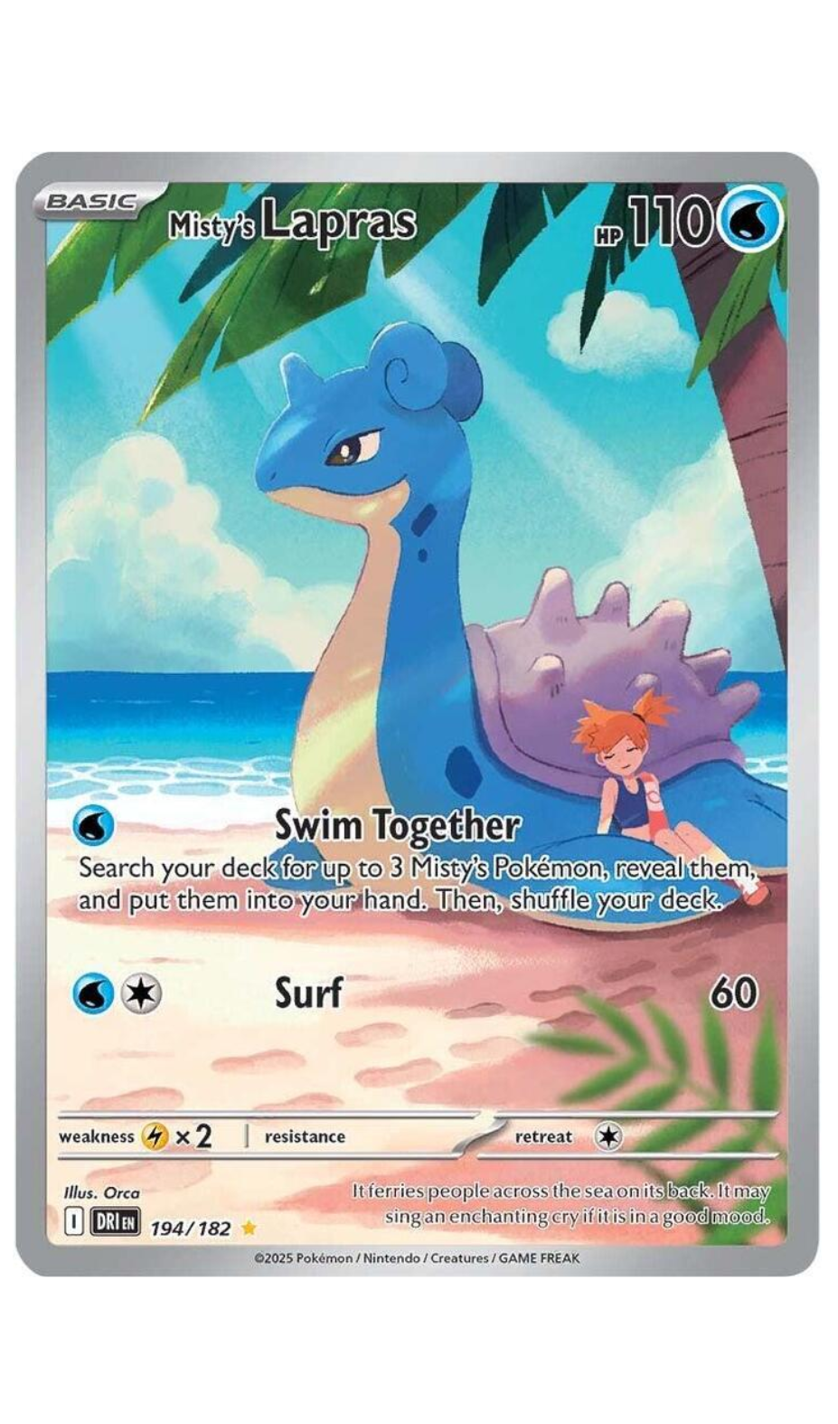 MISTY'S LAPRAS 194/182 POKEMON DESTINED RIVALS ILLUSTRATION RARE - NM