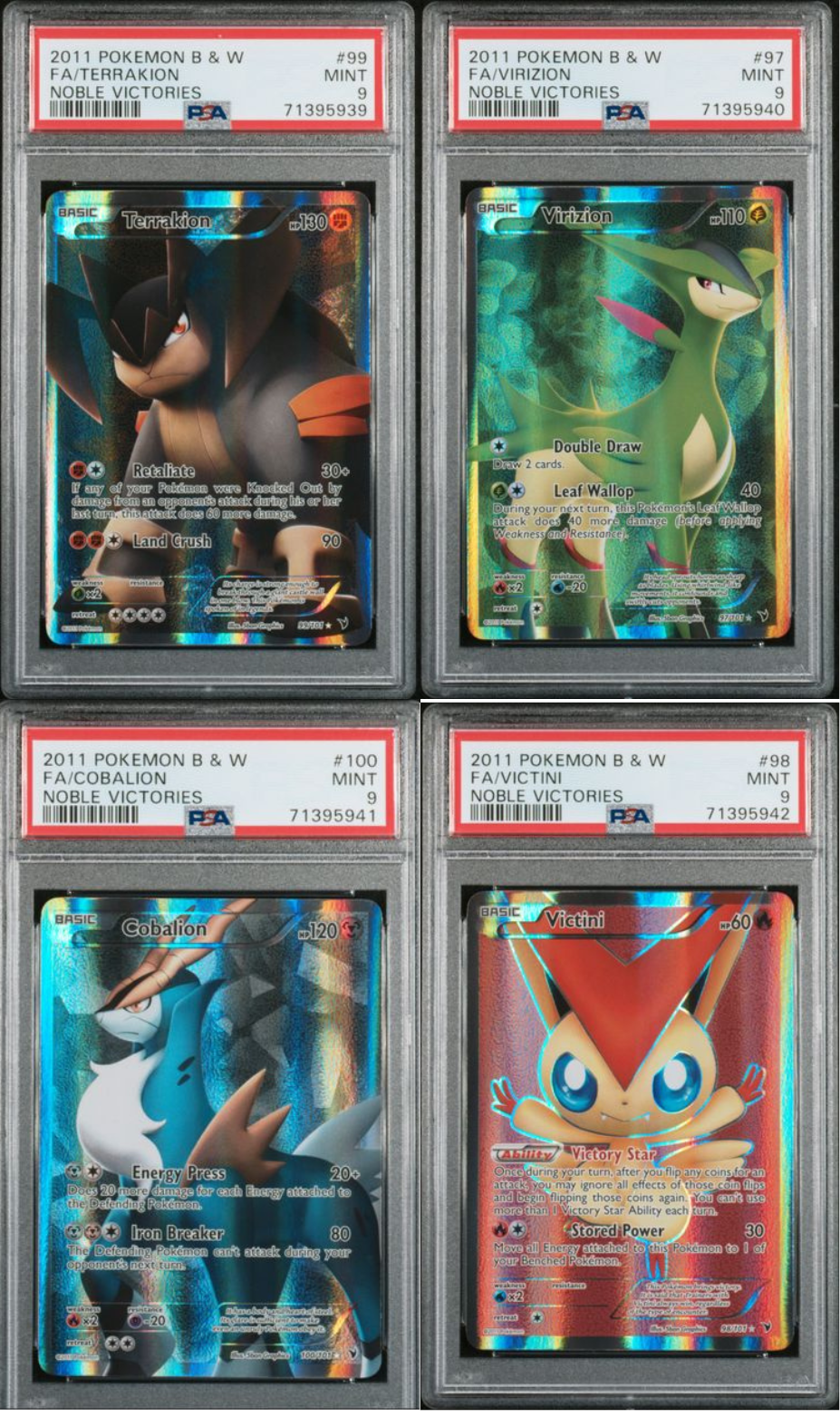 POKEMON NOBLE VICTORIES FULL ART LEGENDARY PSA 9 SEQUENTIAL SET OF 4