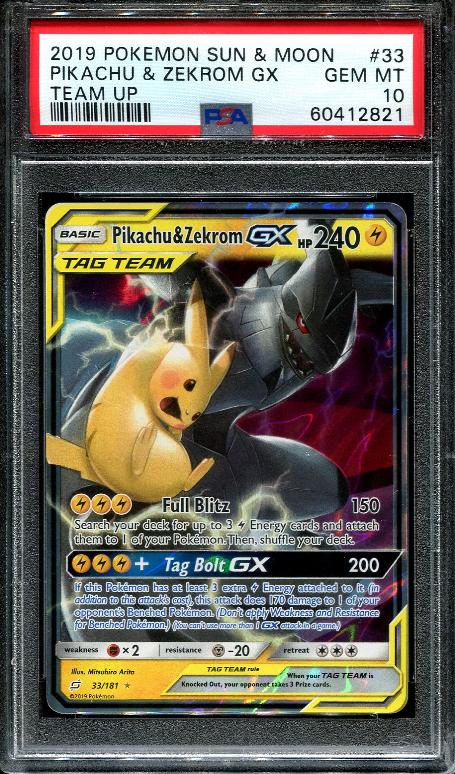 PIKACHU & ZEKROM GX 33/181 PSA 10 POKEMON SUN & MOON TEAM UP
