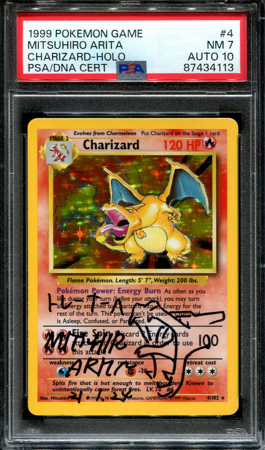 CHARIZARD 4/102 PSA 7 POKEMON BASE SET HOLO RARE MITSUHIRO ARITA AUTO 10