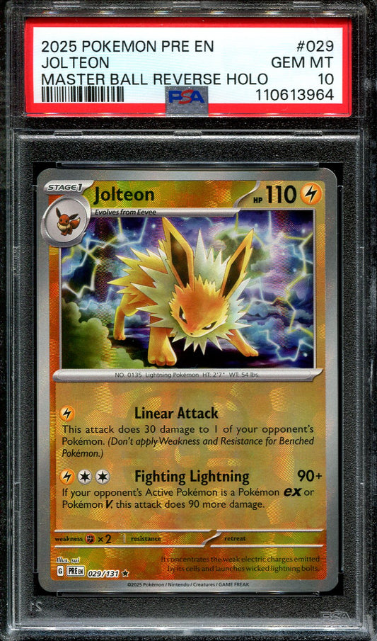 JOLTEON 029/131 PSA 10 POKEMON PRISMATIC EVOLUTIONS MASTER BALL REVERSE HOLO