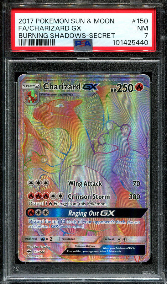 CHARIZARD GX 150/147 PSA 7 POKEMON BURNING SHADOWS SECRET RARE