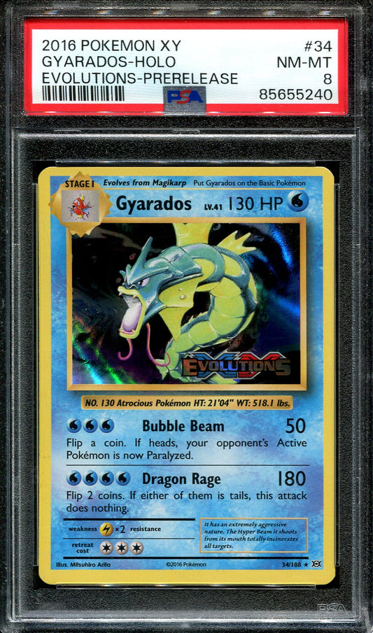 GYARADOS 34/108 PSA 8 POKEMON EVOLUTIONS PRERELEASE HOLO