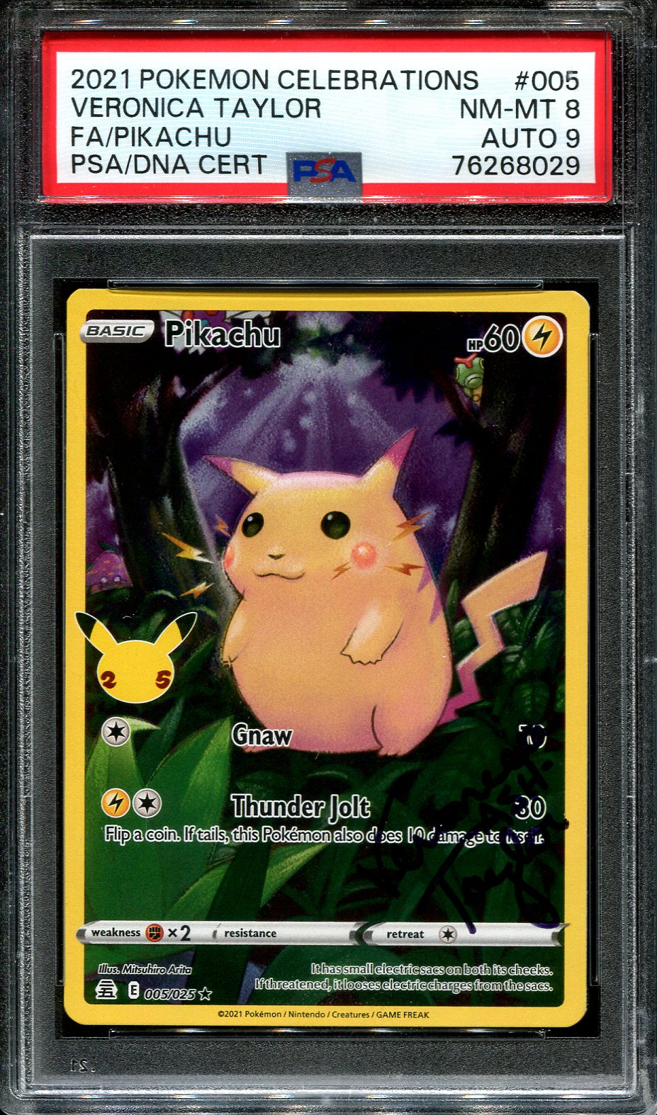 PIKACHU 005/025 PSA 8 POKEMON CELEBRATIONS VERONICA TAYLOR AUTO 9