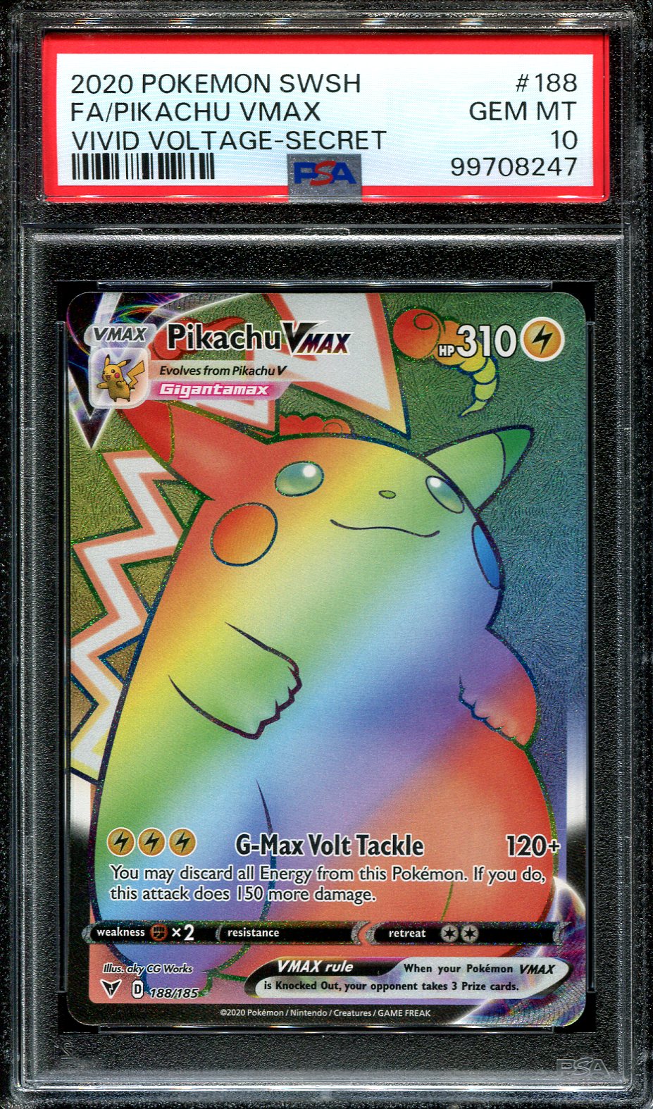 PIKACHU VMAX 188/185 POKEMON PSA 10 VIVID VOLTAGE SECRET RARE