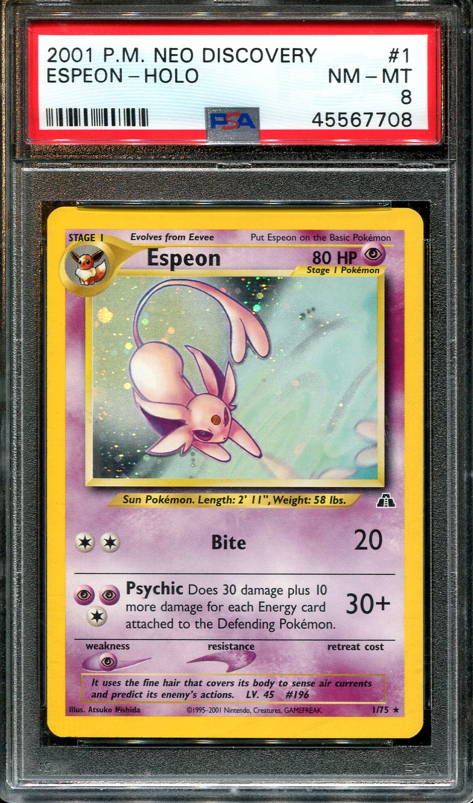 ESPEON 1/75 POKEMON PSA 8 NEO DISCOVERY HOLO RARE