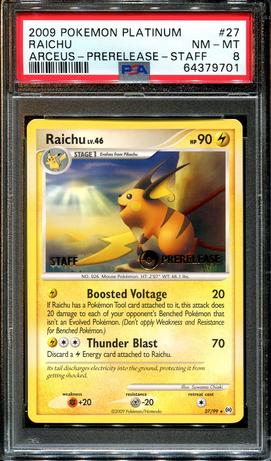 RAICHU 27/99 POKEMON PSA 8 PLATINUM ARCEUS PRERELEASE STAFF