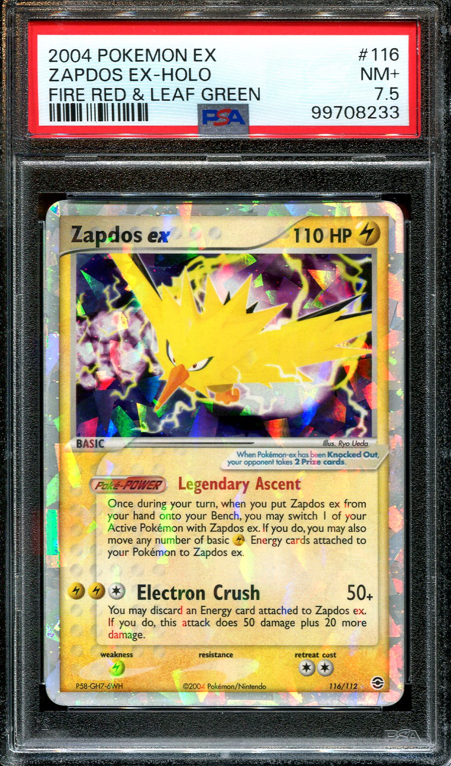 ZAPDOS EX 116/112 POKEMON PSA 7.5 EX FIRE RED & LEAF GREEN HOLO SECRET RARE (POP 1)