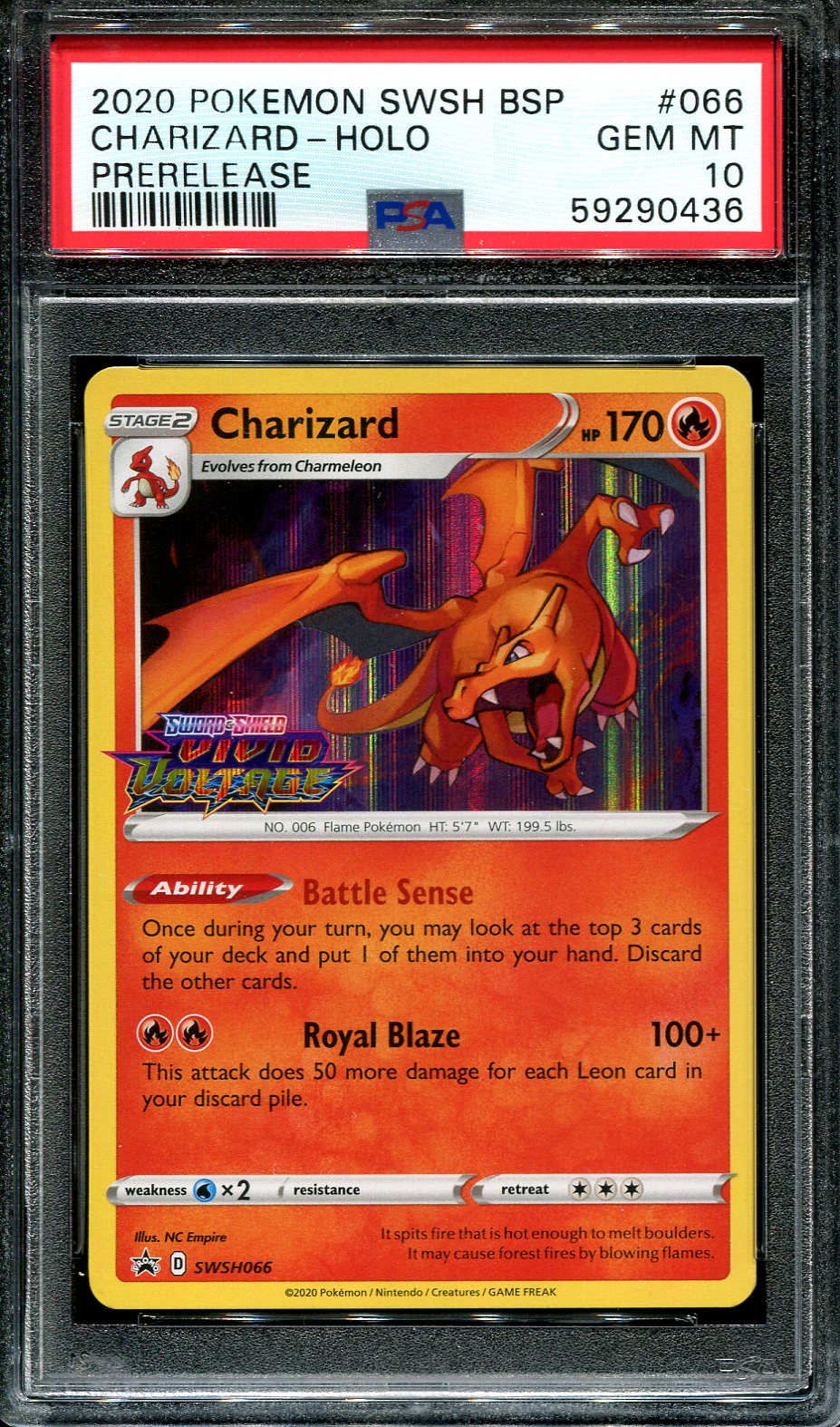 CHARIZARD SWSH066 POKEMON PSA 10 VIVID VOLTAGE PRERELEASE HOLO