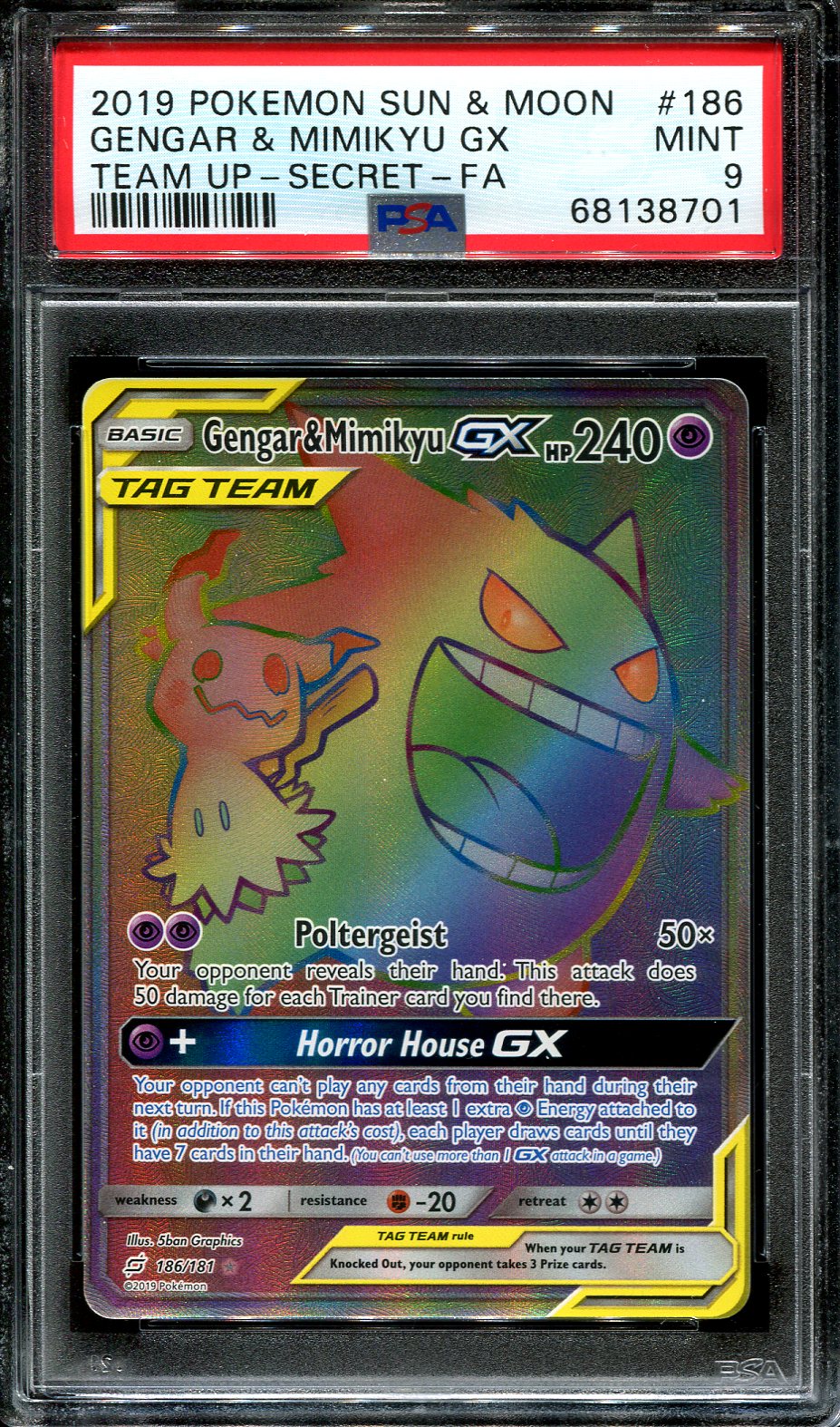 GENGAR & MIMIKYU 186/181 POKEMON PSA 9 TEAM UP SECRET RARE