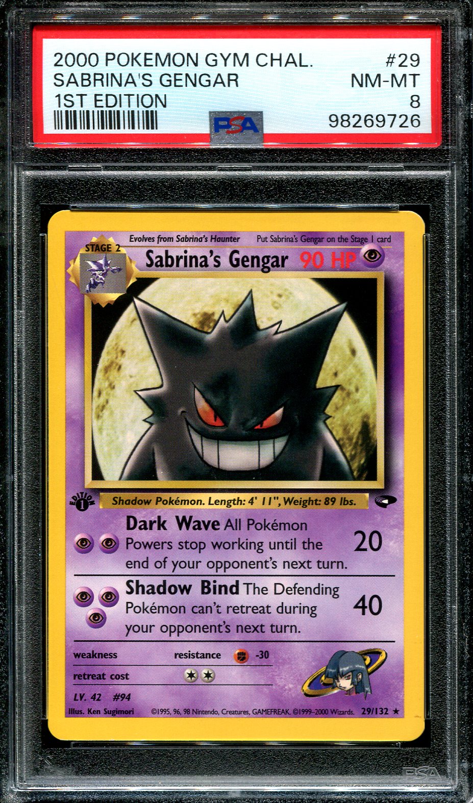 SABRINA'S GENGAR 29/132 POKEMON PSA 8 GYM CHALLENGE FIRST EDITION