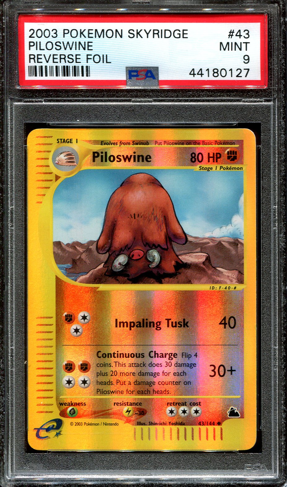 PILOSWINE 43/144 POKEMON PSA 9 SKYRIDGE REVERSE HOLO