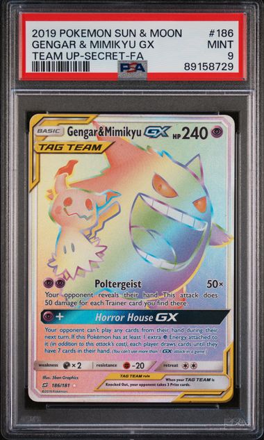 GENGAR & MIMIKYU GX 186/181 PSA 9 POKEMON TEAM UP SECRET RARE