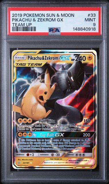 PIKACHU & ZEKROM GX 33/181 PSA 9 POKEMON SUN & MOON TEAM UP ULTRA RARE