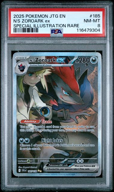 N'S ZOROARK EX 185/159 PSA 8 POKEMON JOURNEY TOGETHER SPECIAL ILLUSTRATION RARE