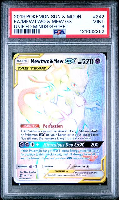 MEWTWO & MEW GX 242/236 PSA 9 POKEMON UNIFIED MINDS SECRET RARE