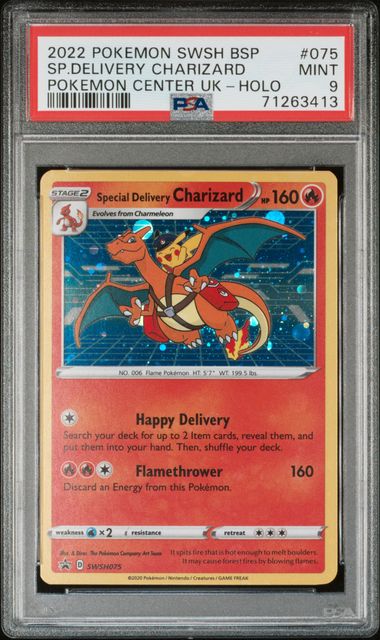 SPECIAL DELIVERY CHARIZARD SWSH075 PSA 9 POKEMON CENTER UK PROMO HOLO