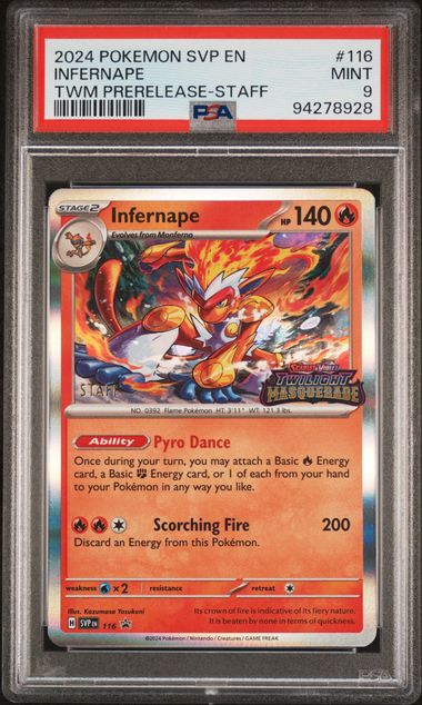 INFERNAPE 116 PSA 9 POKEMON TWILIGHT MASQUERADE STAFF PROMO