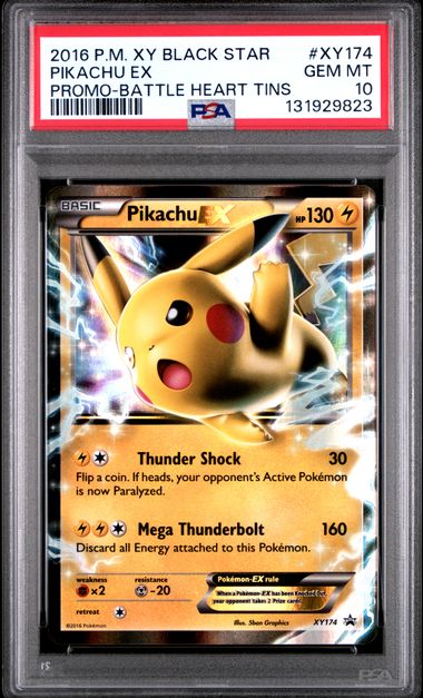PIKACHU EX XY174 PSA 10 POKEMON BATTLE HEARTS TIN PROMO