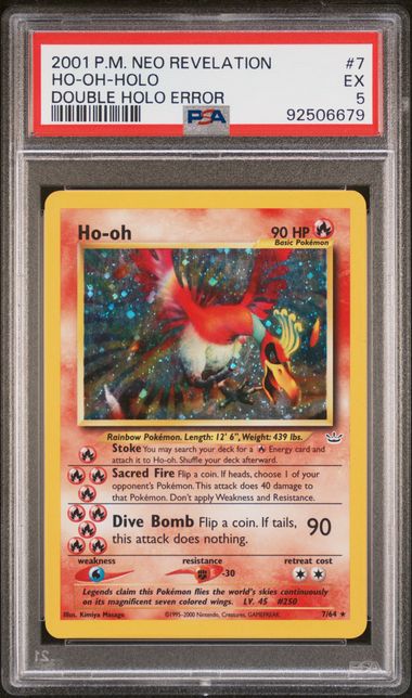 HO-OH 7/64 PSA 5 POKEMON NEO REVELATION DOUBLE HOLO ERROR