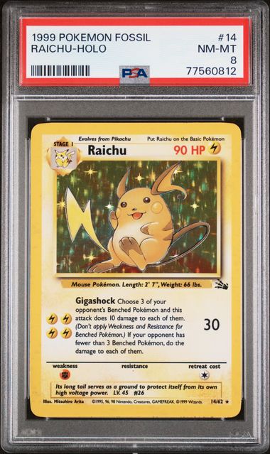 RAICHU 4/62 PSA 8 POKEMON FOSSIL HOLO RARE