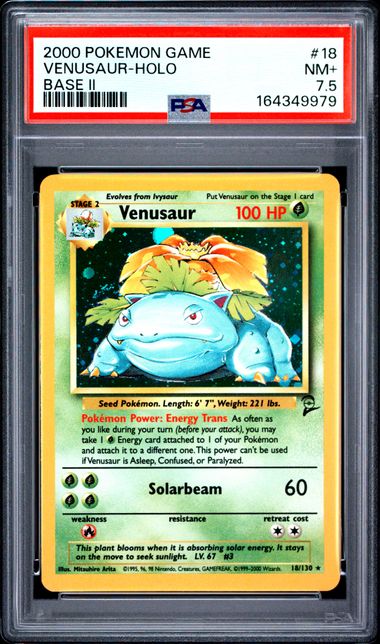 VENUSAUR 18/130 PSA 7.5 POKEMON BASE SET 2 HOLO RARE