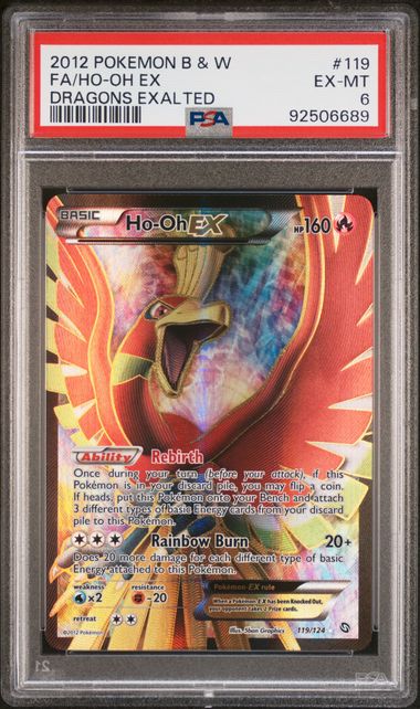 HO-OH EX 119/124 PSA 6 POKEMON B&W DRAGONS EXALTED FULL ART HOLO