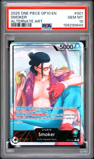 SMOKER OP10-001 PSA 10 ONE PIECE OP10 ALTERNATE ART LEADER