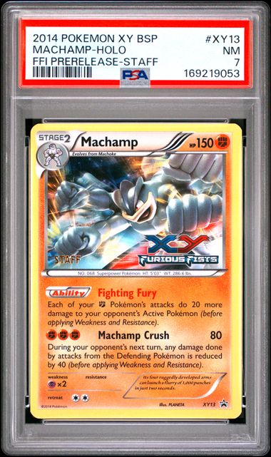 MACHAMP XY13 PSA 7 POKEMON FURIOUS FISTS PRERELEASE STAFF