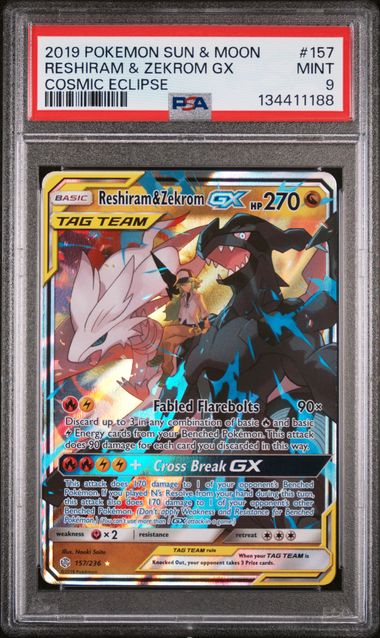 RESHIRAM & ZEKROM GX 157/236 PSA 9 POKEMON COSMIC ECLIPSE ULTRA RARE