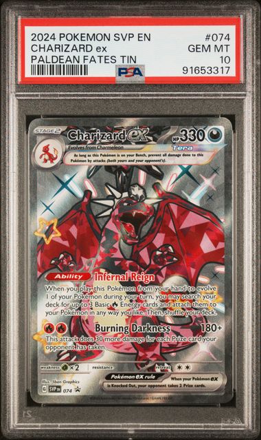 CHARIZARD EX 074 PSA 10 POKEMON PALDEAN FATES TIN PROMO
