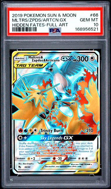 MOLTRES & ZAPDOS & ARTICUNO GX 66/68 PSA 10 POKEMON HIDDDEN FATES FULL ART