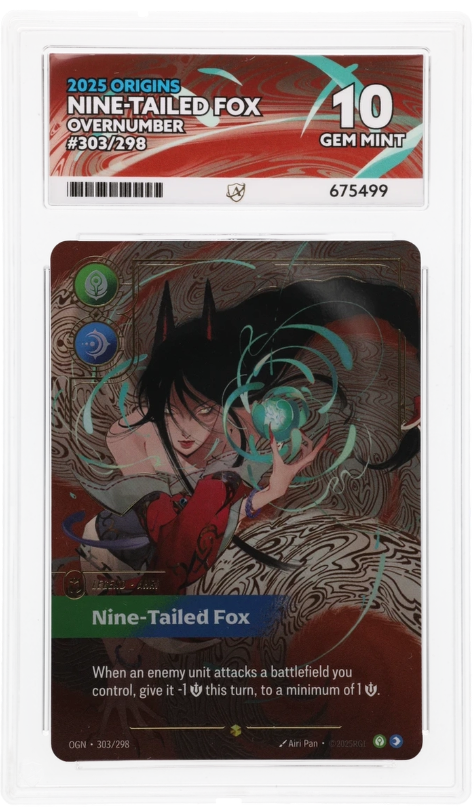 AHRI NINE-TAILED FOX 303/298 ACE 10 RIFTBOUND ORIGINS OVERNUMBERED ...