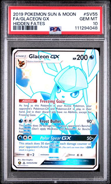 GLACEON GX SV55/SV94 PSA 10 POKEMON HIDDEN FATES SHINY VAULT