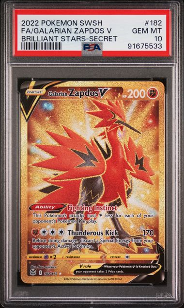 GALARIAN ZAPDOS V 182/172 PSA 10 POKEMON BRILLIANT STARS SECRET RARE