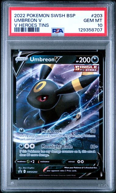 UMBREON V SWSH203 PSA 10 POKEMON V HEROES TIN PROMO