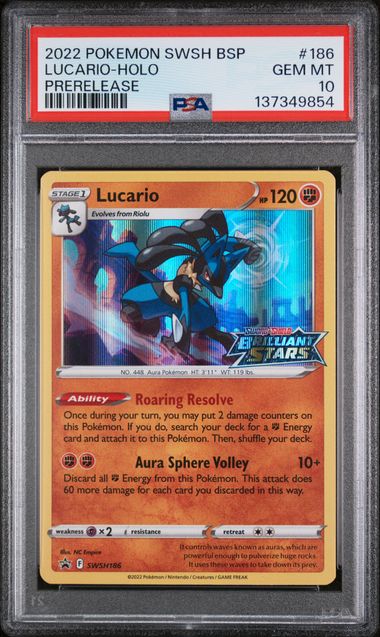 LUCARIO SWSH186 PSA 10 POKEMON BRILLIANT STARS PRERELEASE