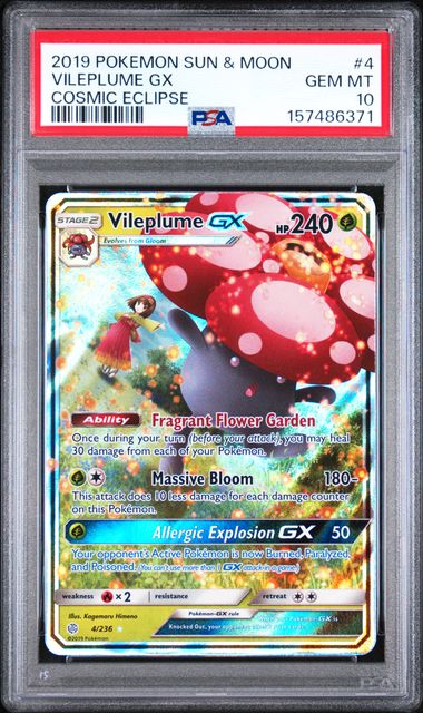VILEPLUME GX 4/236 PSA 10 POKEMON SUN & MOON COSMIC ECLIPSE ULTRA RARE
