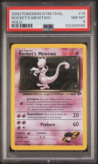 ROCKET'S MEWTWO 14/132 PSA 8 POKEMON GYM CHALLENGE HOLO RARE