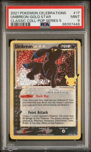 UMBREON GOLD STAR 17/17 PSA 9 POKEMON CELEBRATIONS CLASSIC COLLECTION HOLO