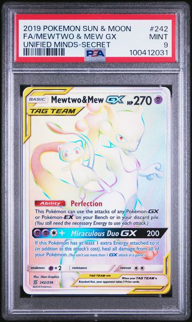 MEWTWO & MEW GX 242/236 PSA 9 POKEMON UNIFIED MINDS SECRET RARE