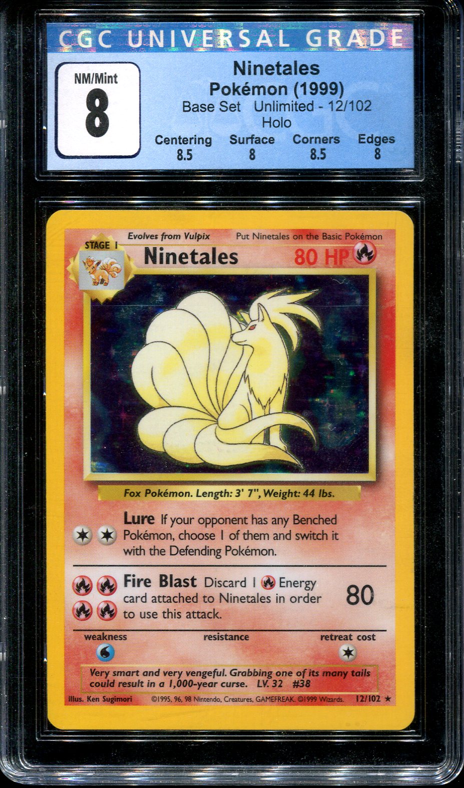 NINETALES 12/102 POKEMON CGC 8 BASE SET UNLIMITED HOLO RARE