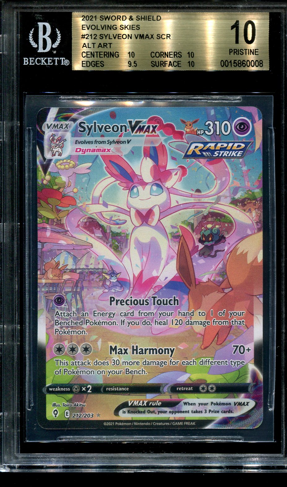 SYLVEON VMAX 212/203 POKEMON BGS 10 EVOLVING SKIES ALTERNATE ART