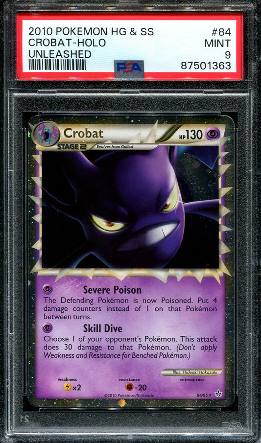 CROBAT PRIME 84/95 POKEMON PSA 9 HGSS UNLEASHED HOLO