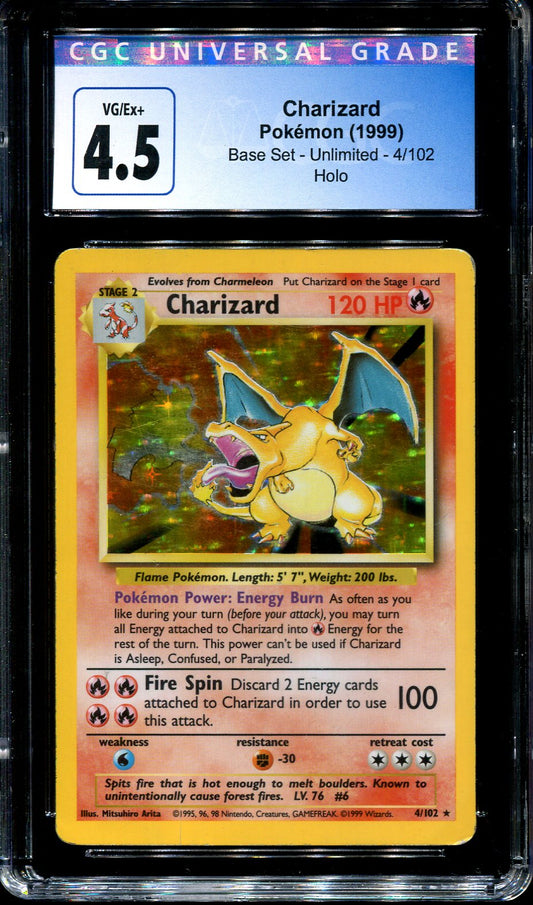 CHARIZARD 4/102 POKEMON CGC 4.5 BASE SET UNLIMITED HOLO