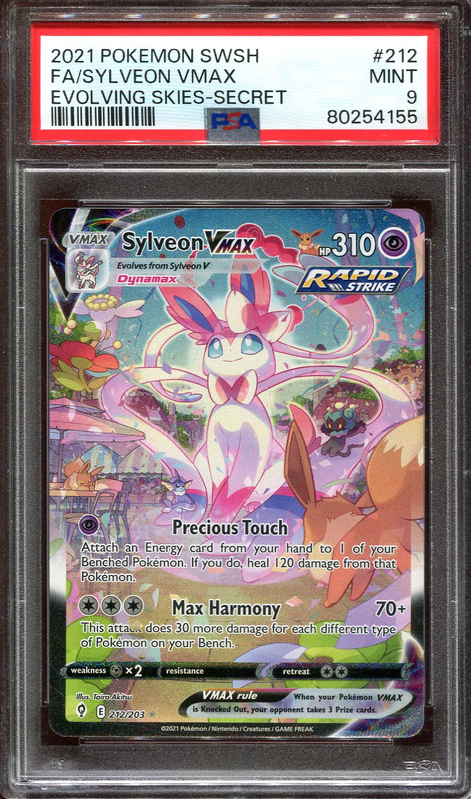 SYLVEON VMAX 212/203 POKEMON PSA 9 EVOLVING SKIES ALTERNATE ART