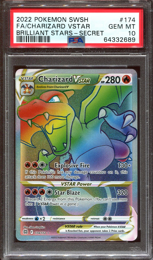 CHARIZARD VSTAR 174/172 POKEMON PSA 10 BRILLIANT STARS SECRET RARE