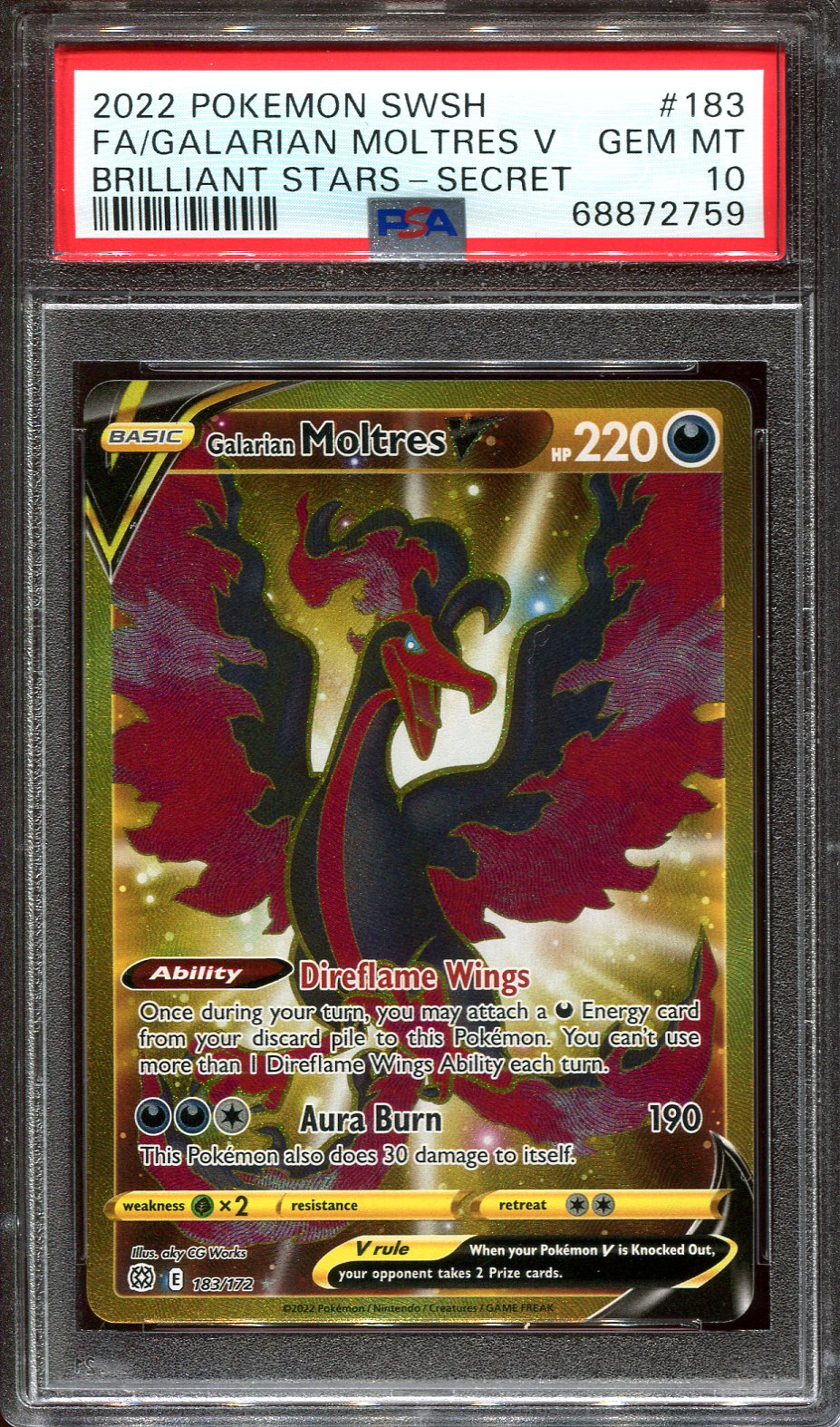 GALARIAN MOLTRES V 183/172 POKEMON PSA 10 BRILLIANT STARS SECRET RARE