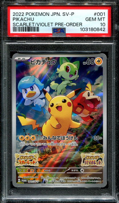 PIKACHU 001/SV-P PSA 10 POKEMON JAPANESE SCARLET & VIOLET PRE-ORDER ART RARE