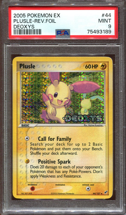 PLUSLE 44/107 POKEMON PSA 9 DEOXYS REVERSE FOIL (BLUE BACK PRINT ERROR)